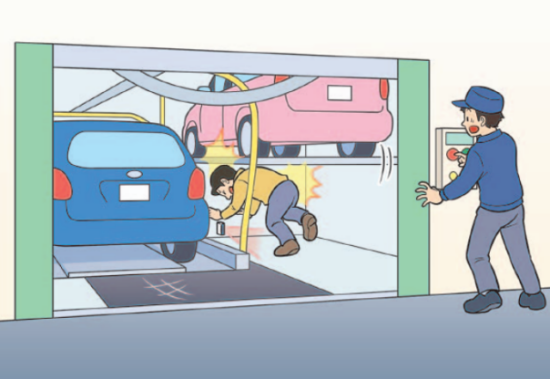 事故例：人感センサーの故障により人の存在を検知できず、装置に挟まれ死亡